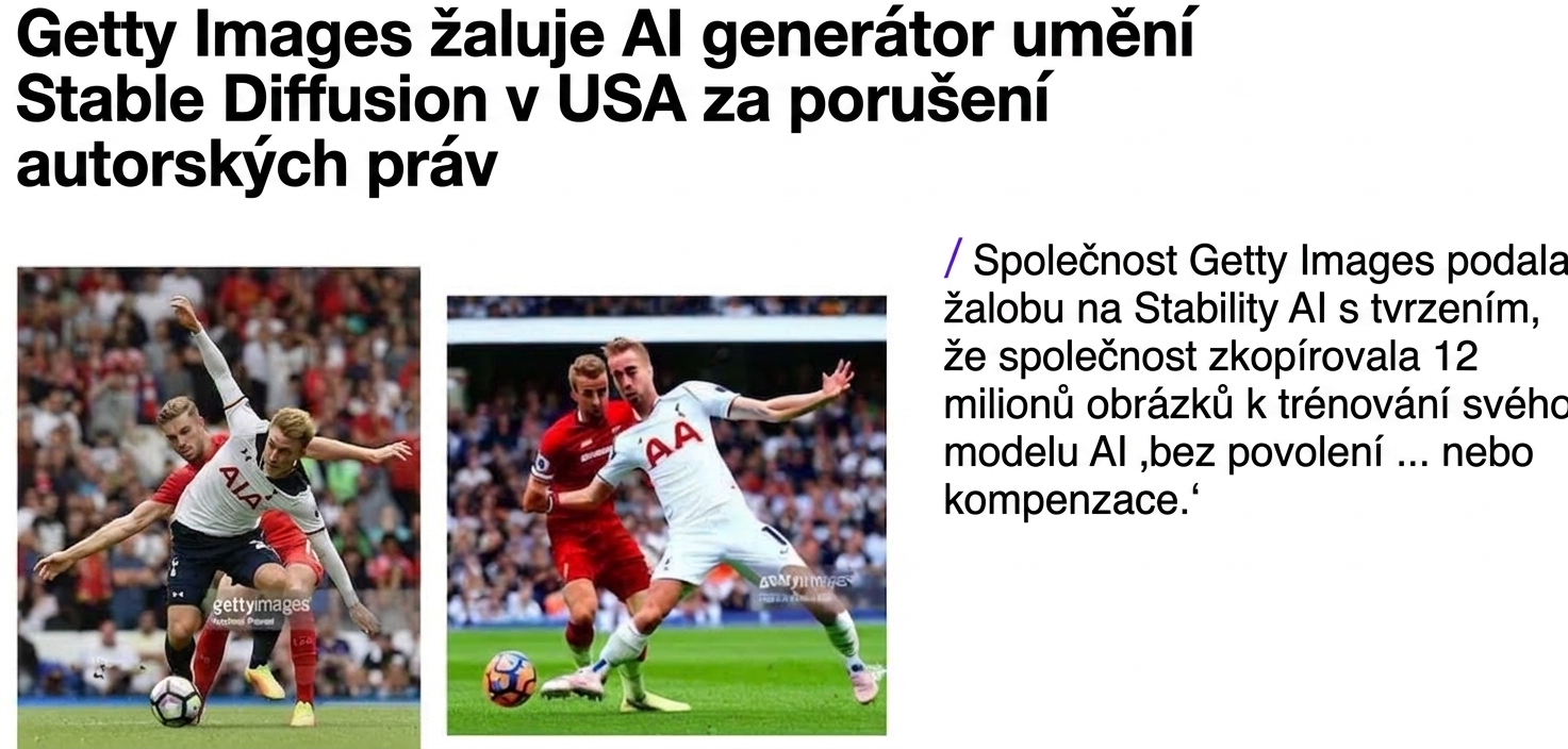 Ilustrace ze žaloby Getty Images zobrazující originální fotografii a podobný snímek (s vodoznakem Getty Images) vygenerovaný nástrojem Stable Diffusion. Obrázek: Getty Images