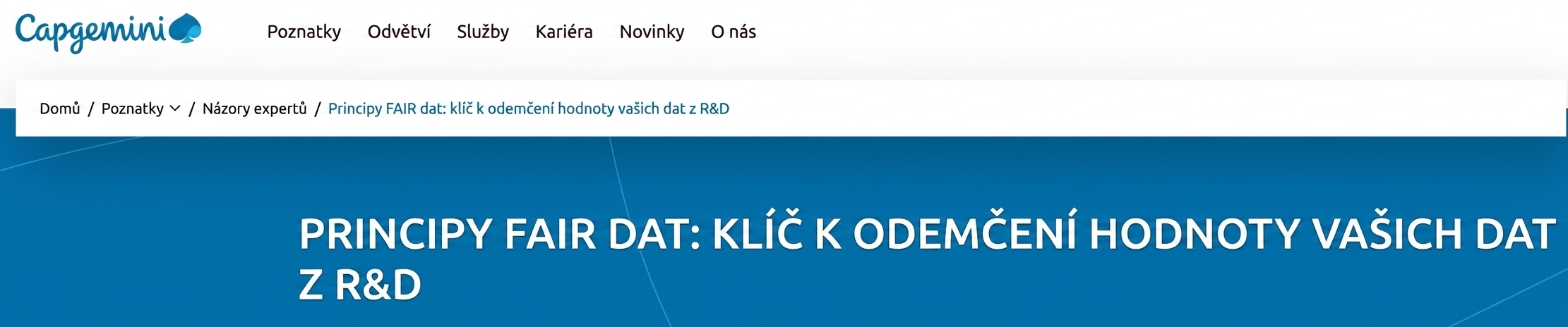 Snímek obrazovky aktivit Capgemini v oblasti principů FAIR dat.