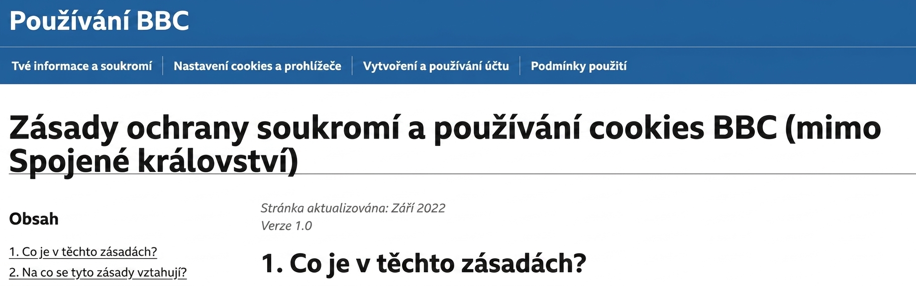 Snímek obrazovky zásad ochrany soukromí BBC.