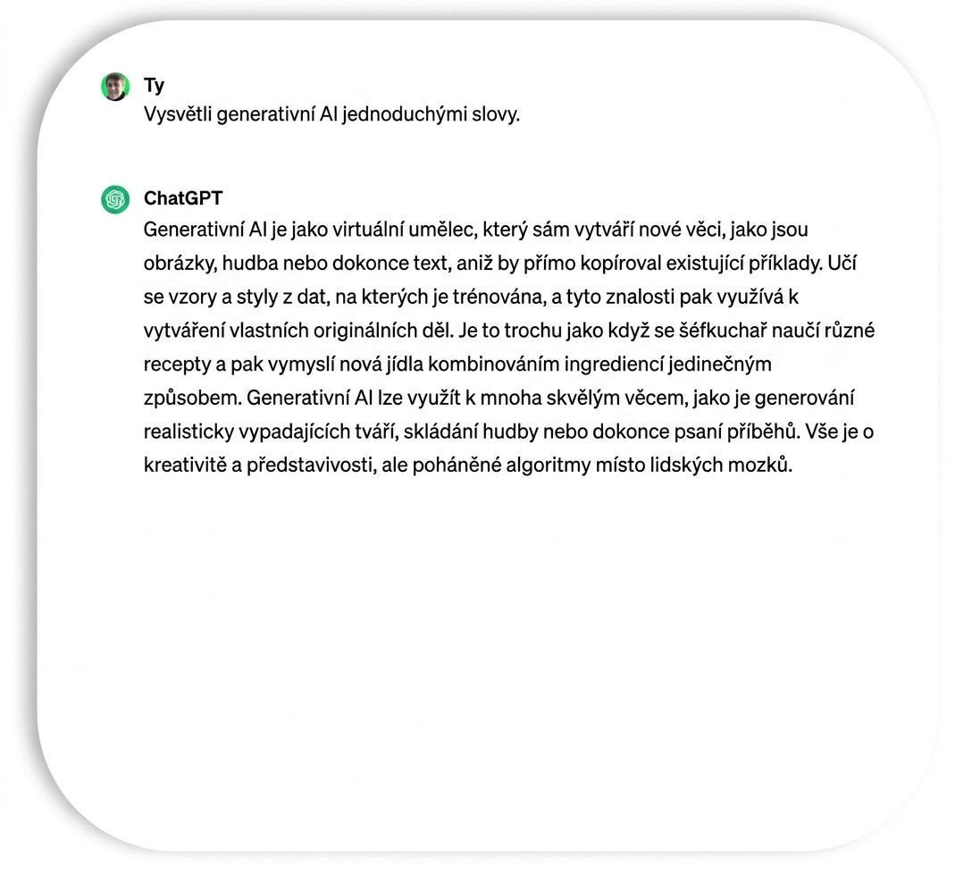 Odpověď ChatGPT, která obsahuje minimum odborného žargonu a technických informací.
