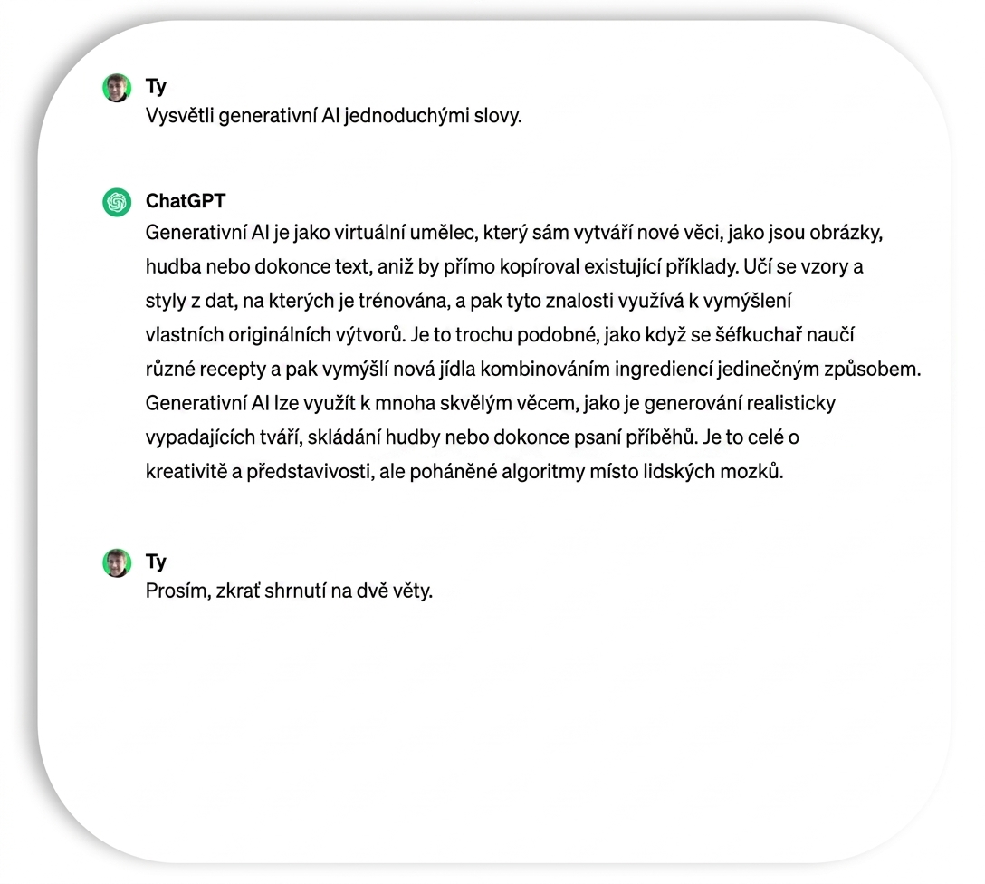 Pokyn pro ChatGPT, aby zkrátil shrnutí na dvě věty.