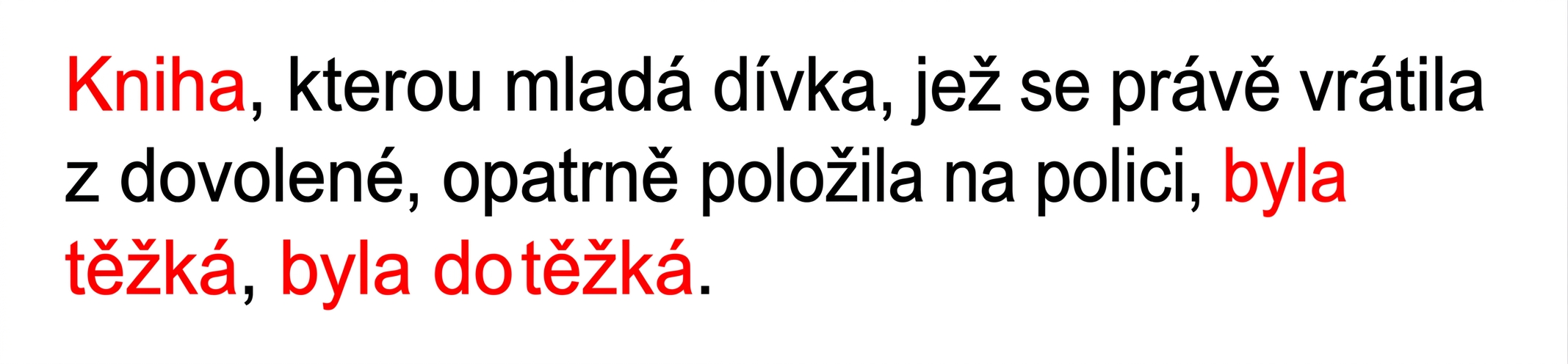 Příklad dlouhodobé závislosti: „The book that the young girl, who had just returned from her vacation, carefully placed on the shelf was quite heavy."