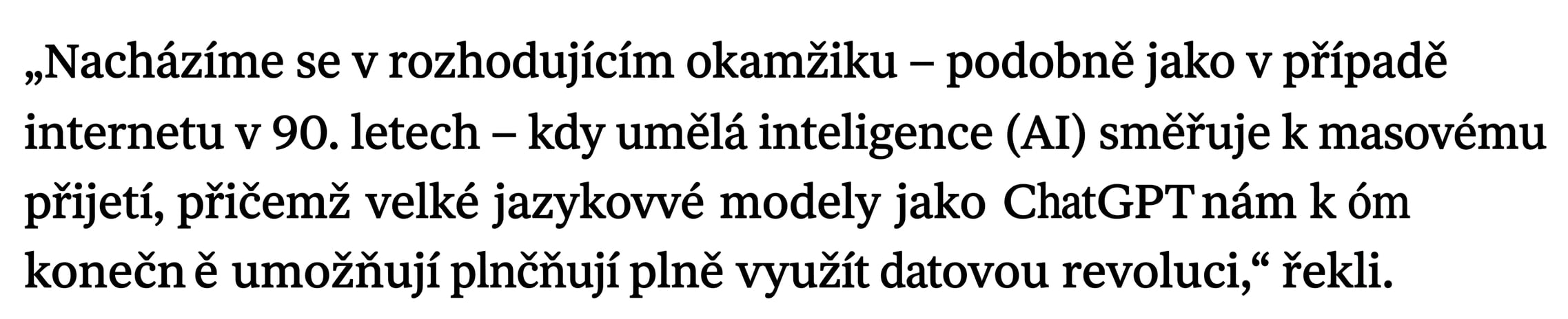 Novinový titulek zdůrazňující pokroky v oblasti LLM jako zlomový okamžik.