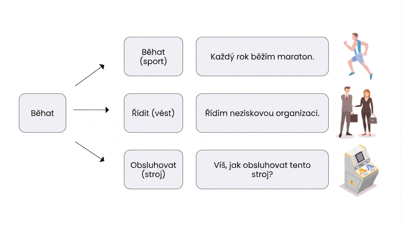 Obrázek rozšiřující předchozí příklad o různé kontextuální významy slova.