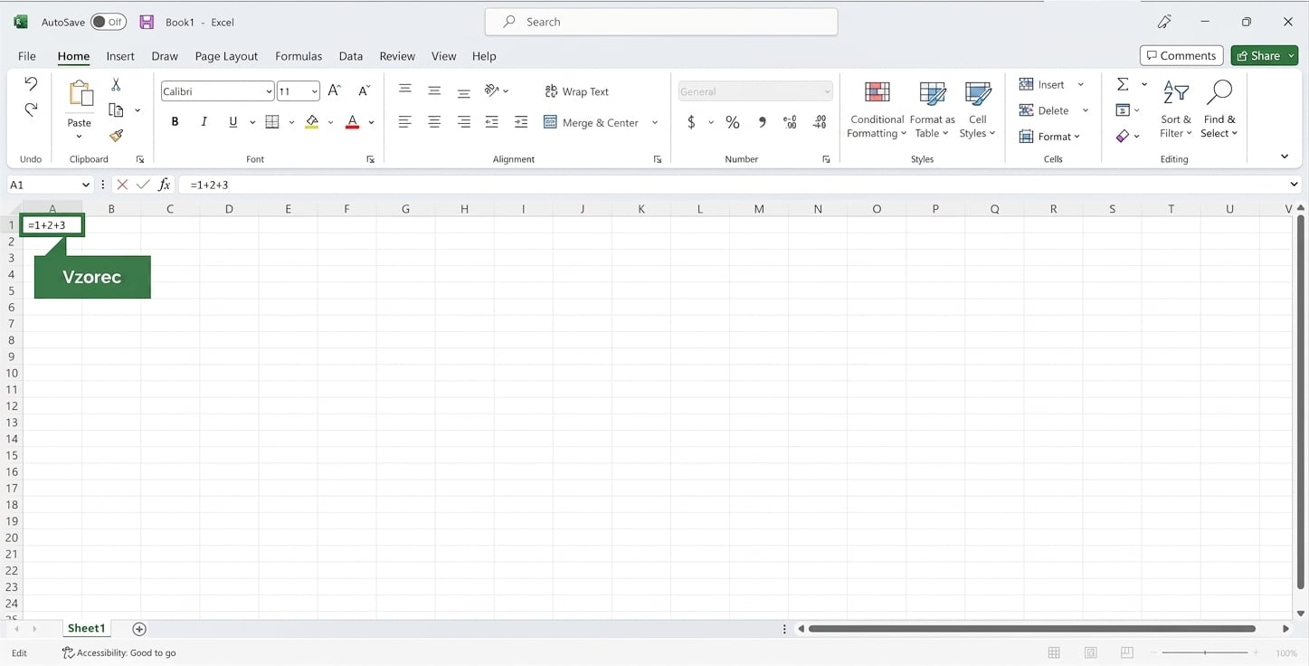 Soubor Excel se zvýrazněným vzorcem