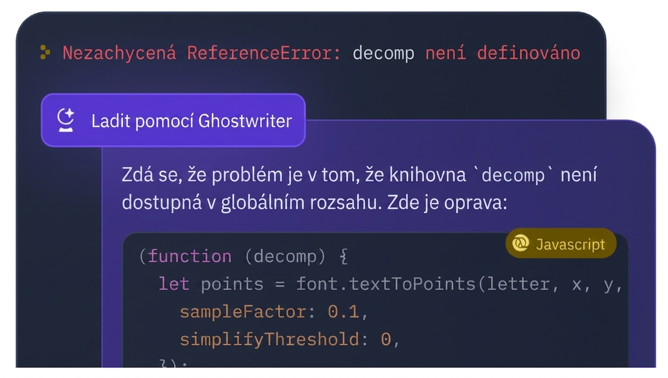 Snímek obrazovky AI pro generování kódu