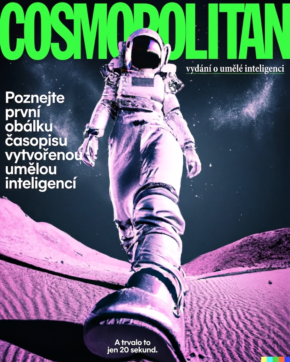 Obálka Cosmopolitan Magazine s astronautkou vygenerovanou AI