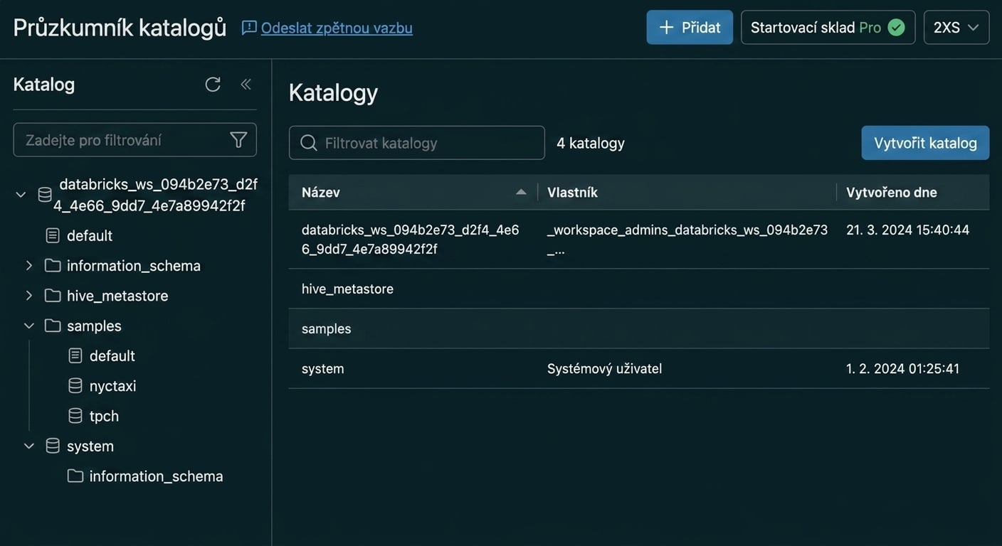 Snímek obrazovky Catalog Explorer