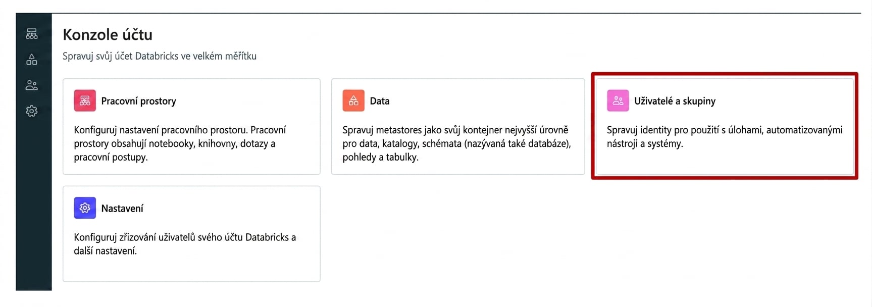 Uživatelé v konzoli účtu