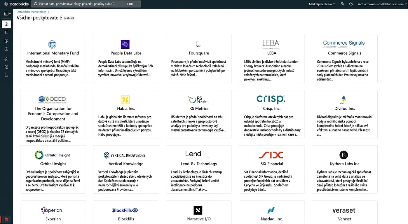 Snímek obrazovky Databricks Marketplace