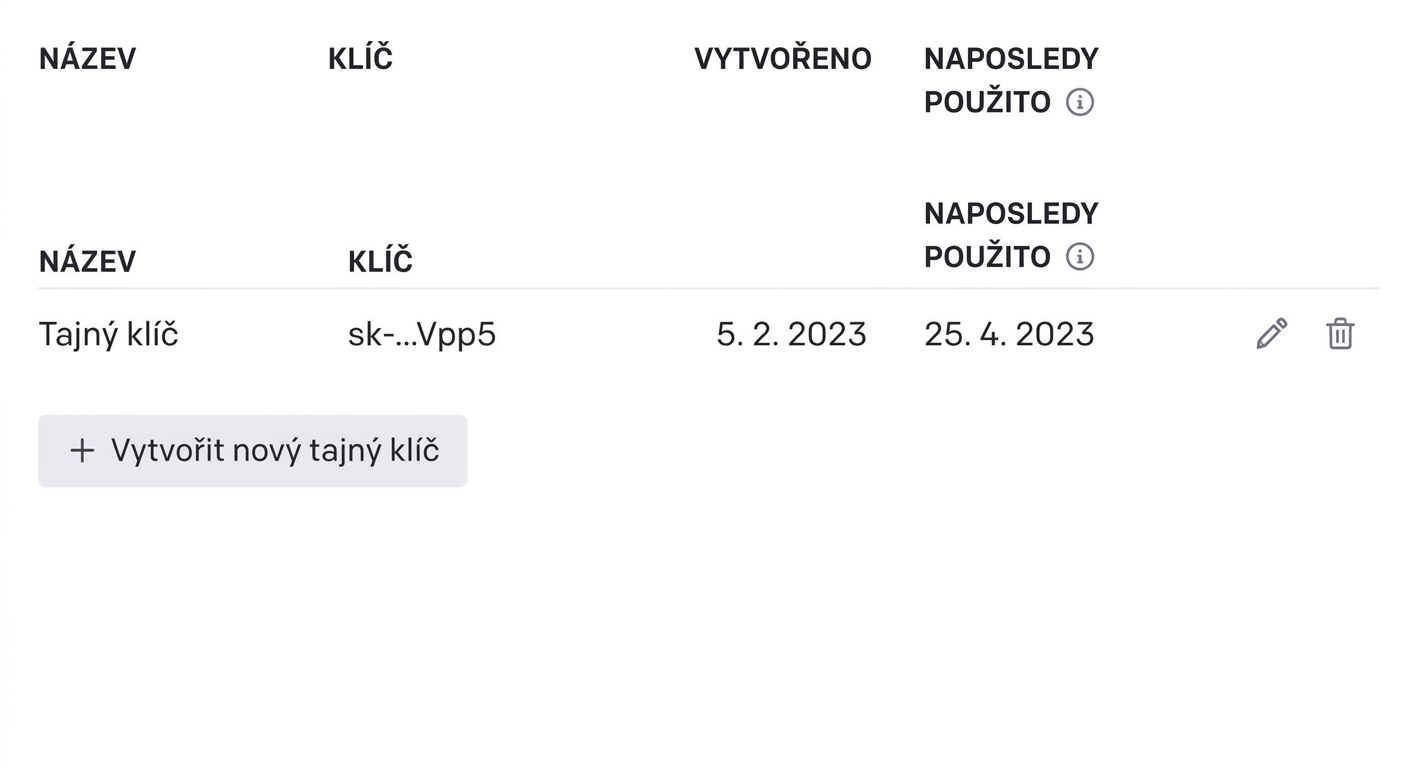 Tlačítko pro vytvoření nového tajného klíče.