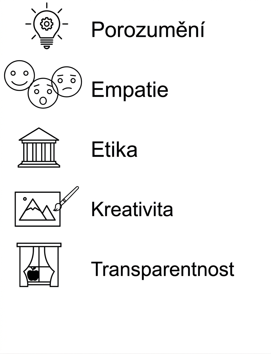 Porozumění. Empatie. Etika. Kreativita. Transparentnost.