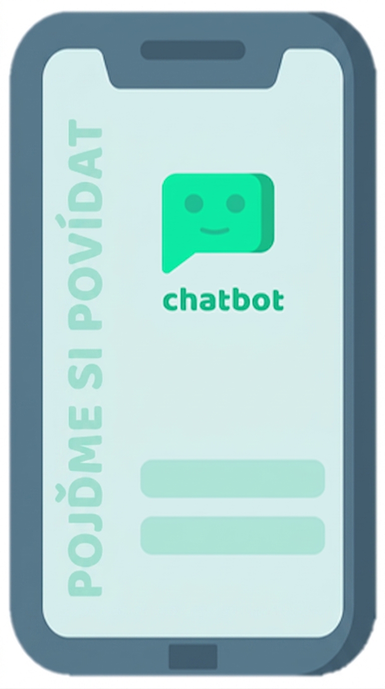 Ikona znázorňující chatbota na mobilním telefonu.