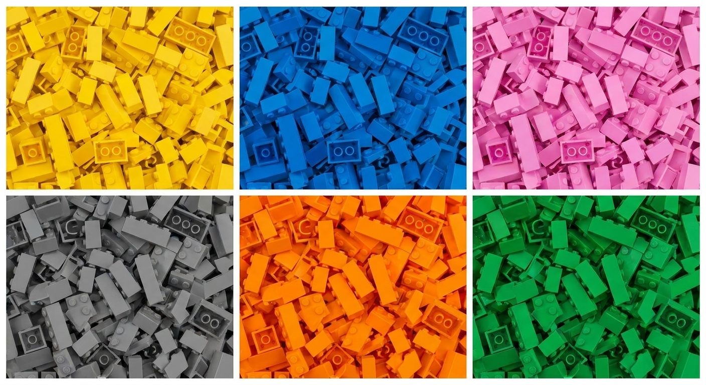 Vizuál hromady neuspořádaných lego kostek