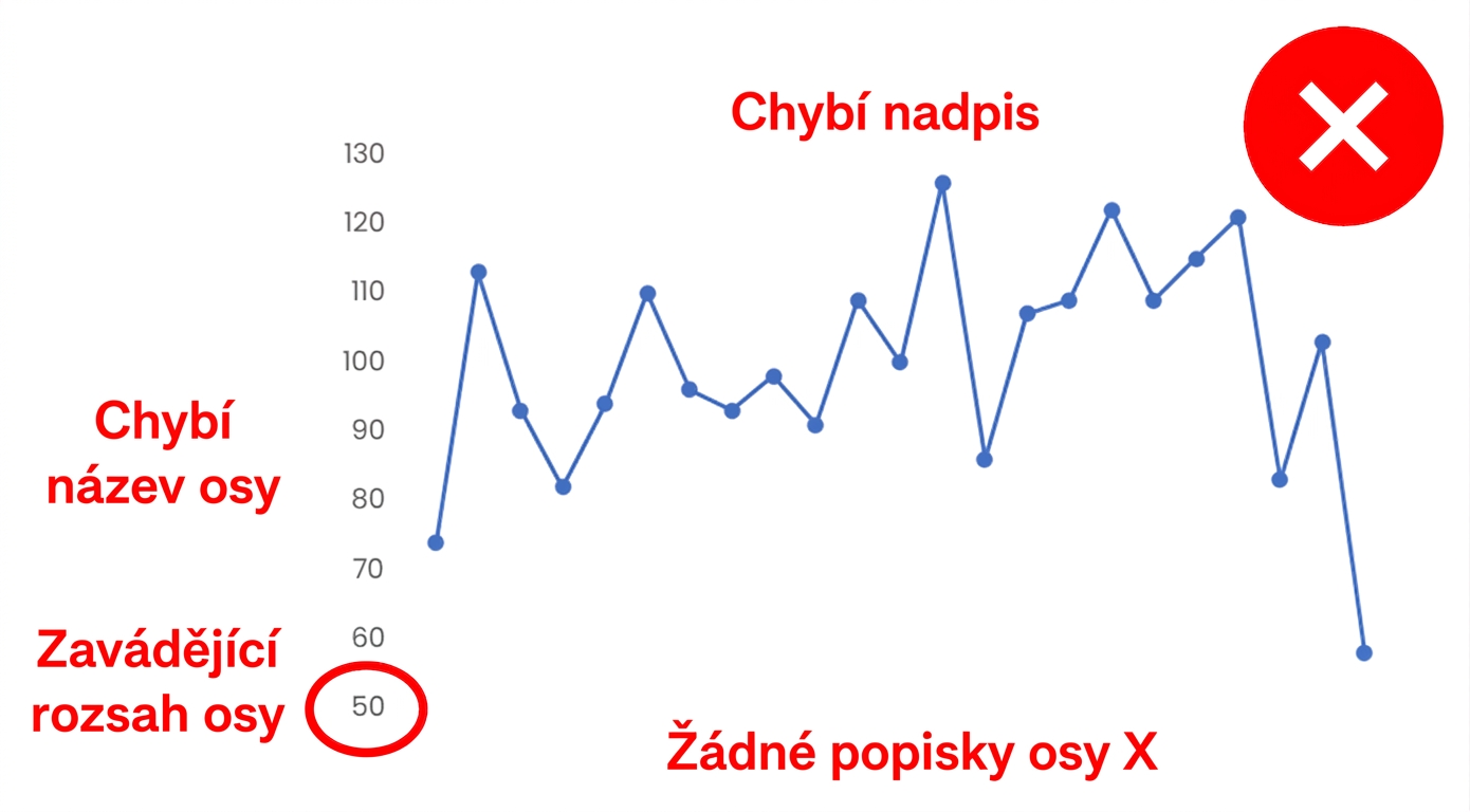 Příklad grafu bez názvů os, legend, datových popisků ani jasného názvu