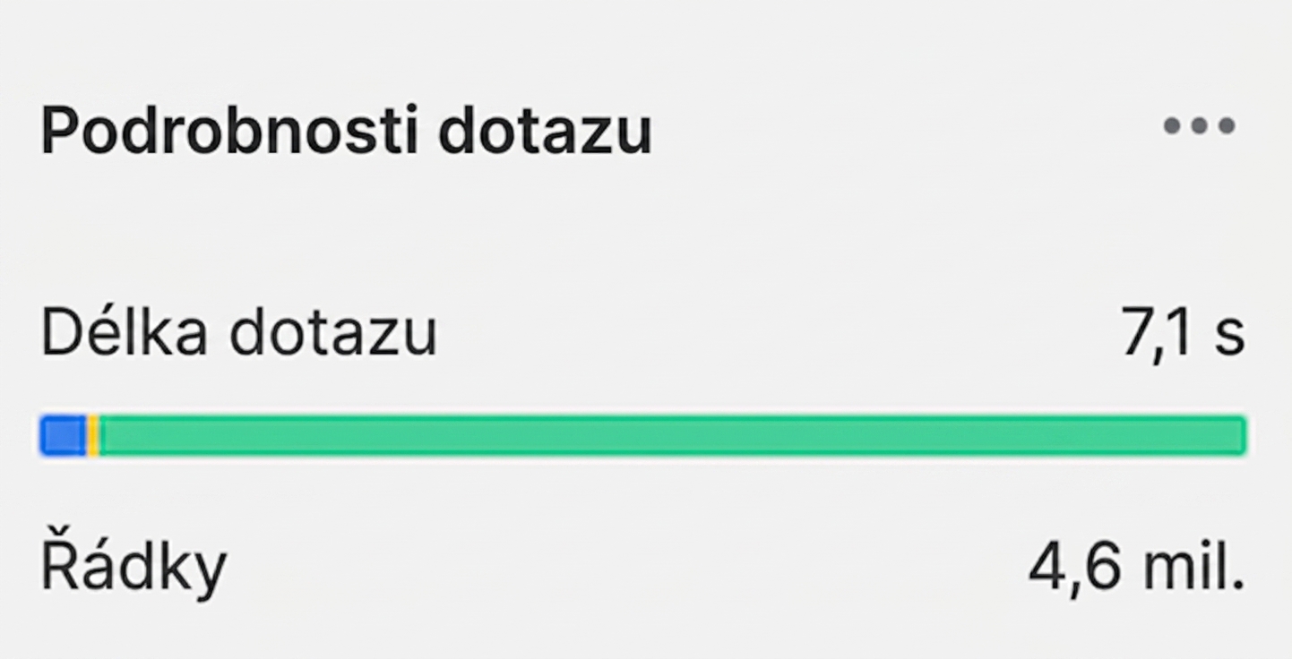 Výsledky dotazu, čas a počet řádků bez podmínky ON