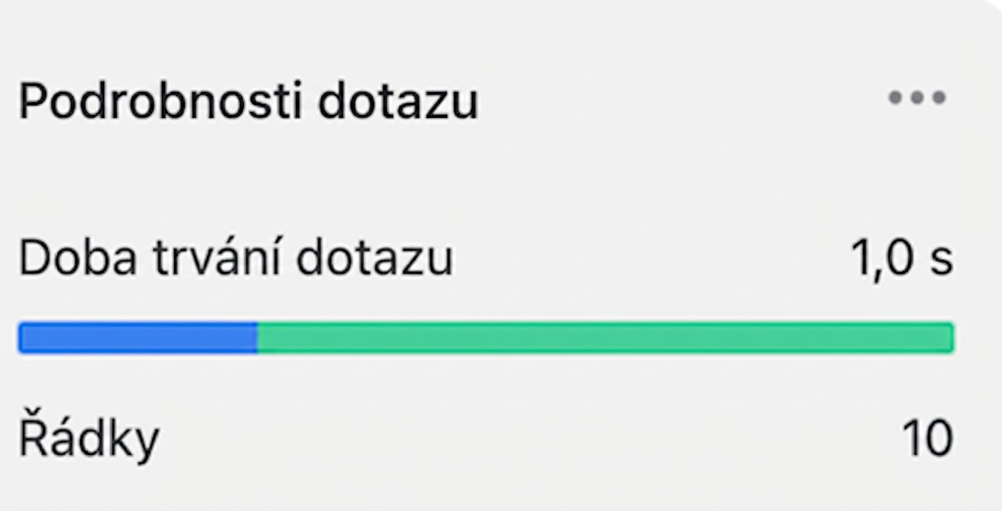 Detaily dotazu, čas a počet řádků při použití LIMIT 10
