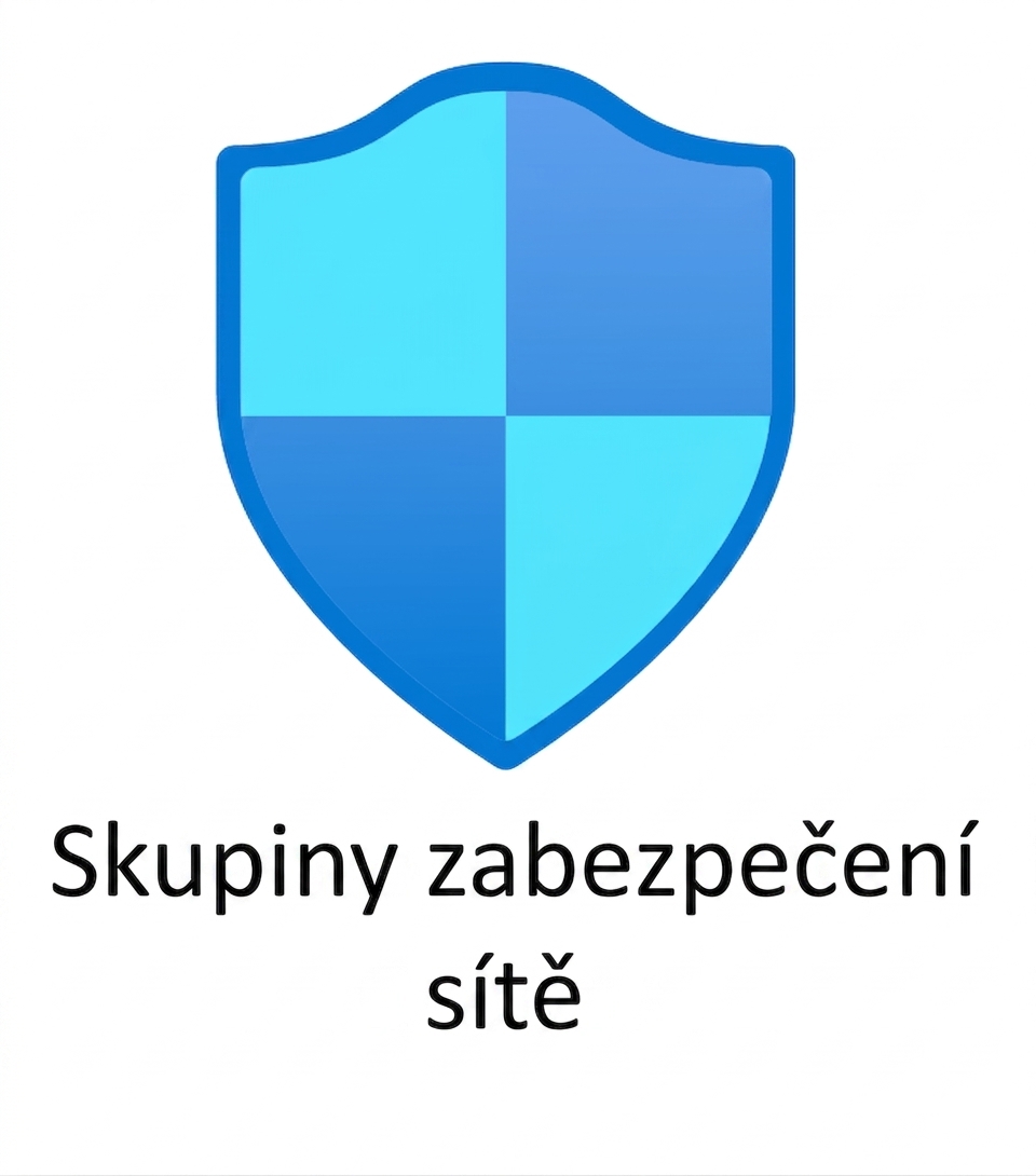 Modrý štít s nápisem skupiny zabezpečení sítě