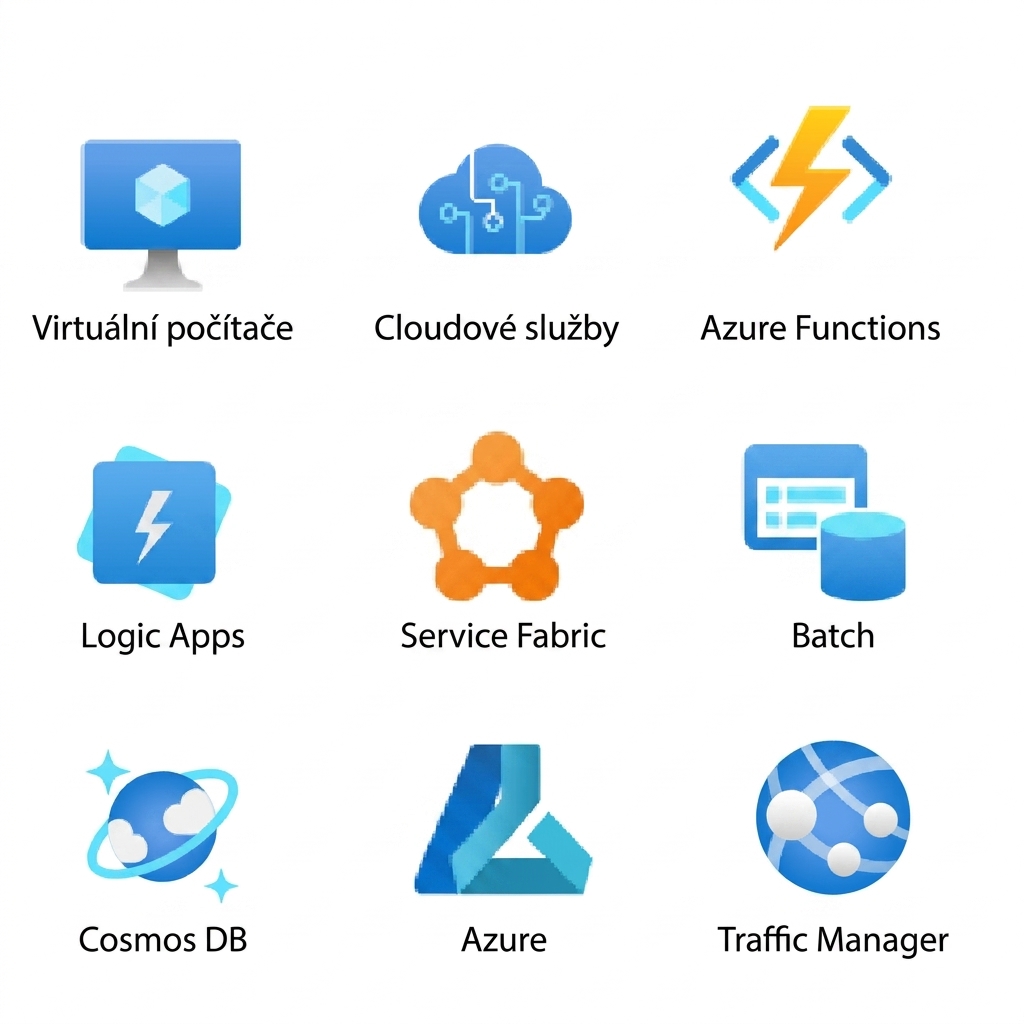 Obrázek s 9 ikonami služeb Azure