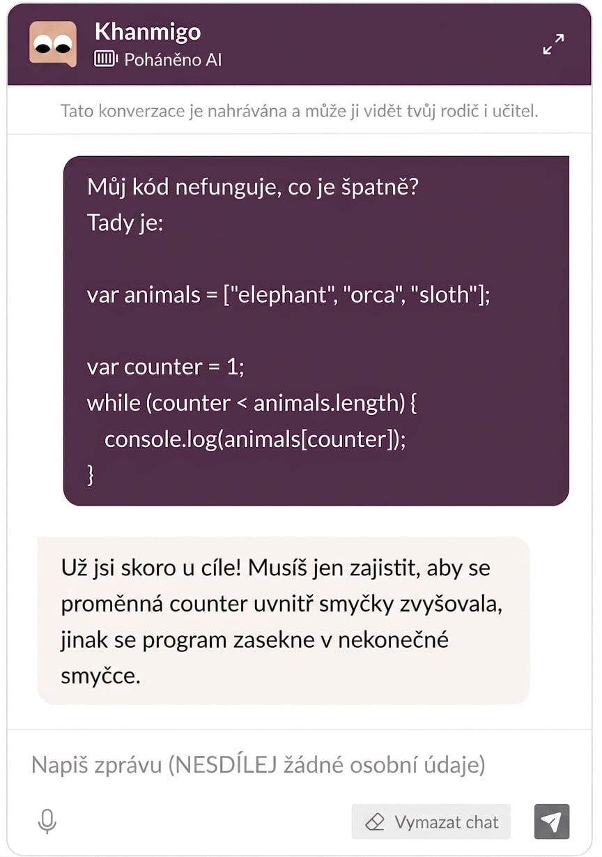 Chatbot Khanmigo pomáhá studentovi s problémem v kódu