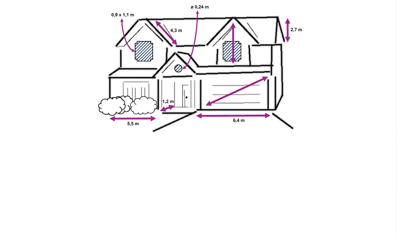 Logický model, půdorys domu s rozměry místností