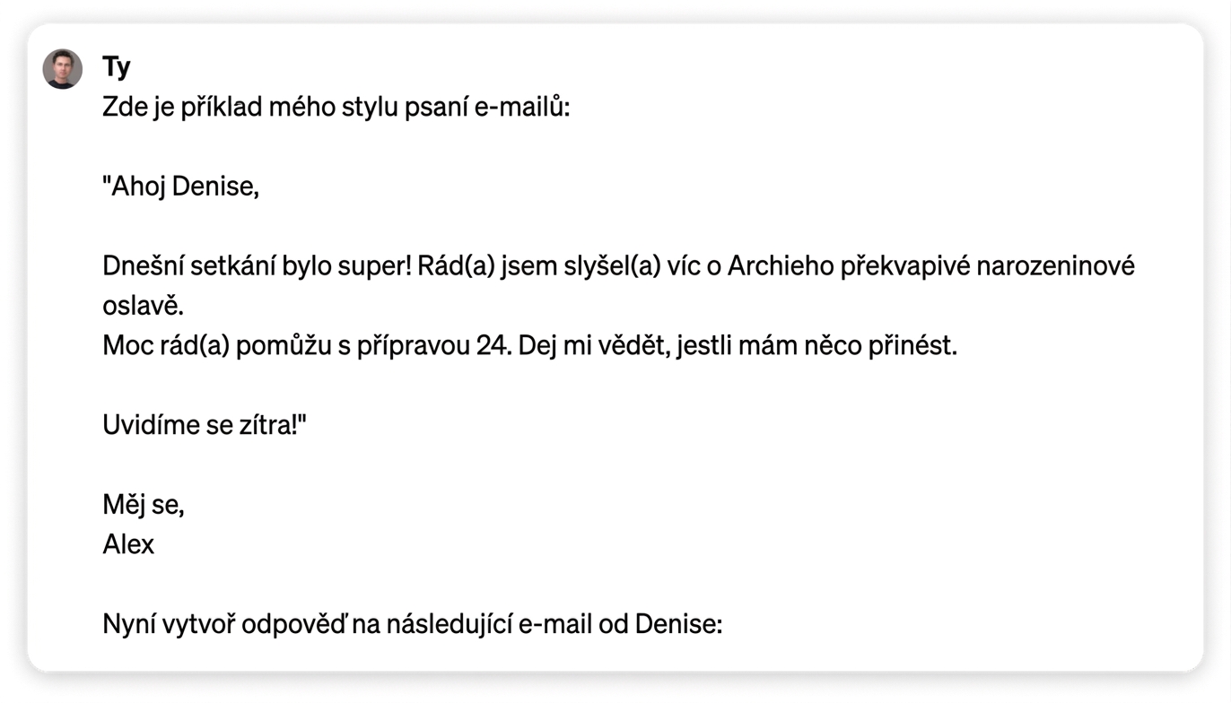 Snímek obrazovky personalizované odpovědi z ChatGPT