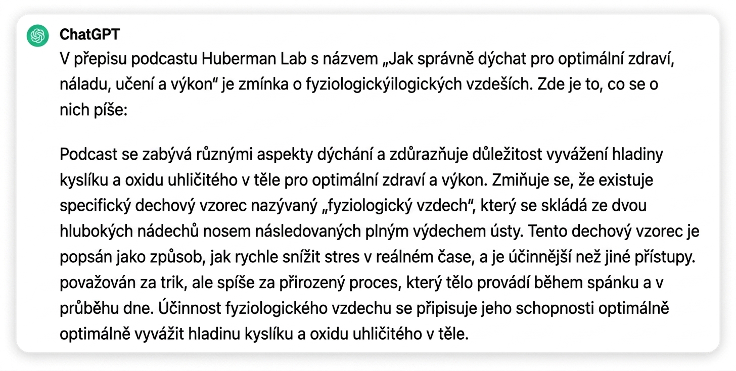 Odpověď ChatGPT na prompt o parafrázování přepisu
