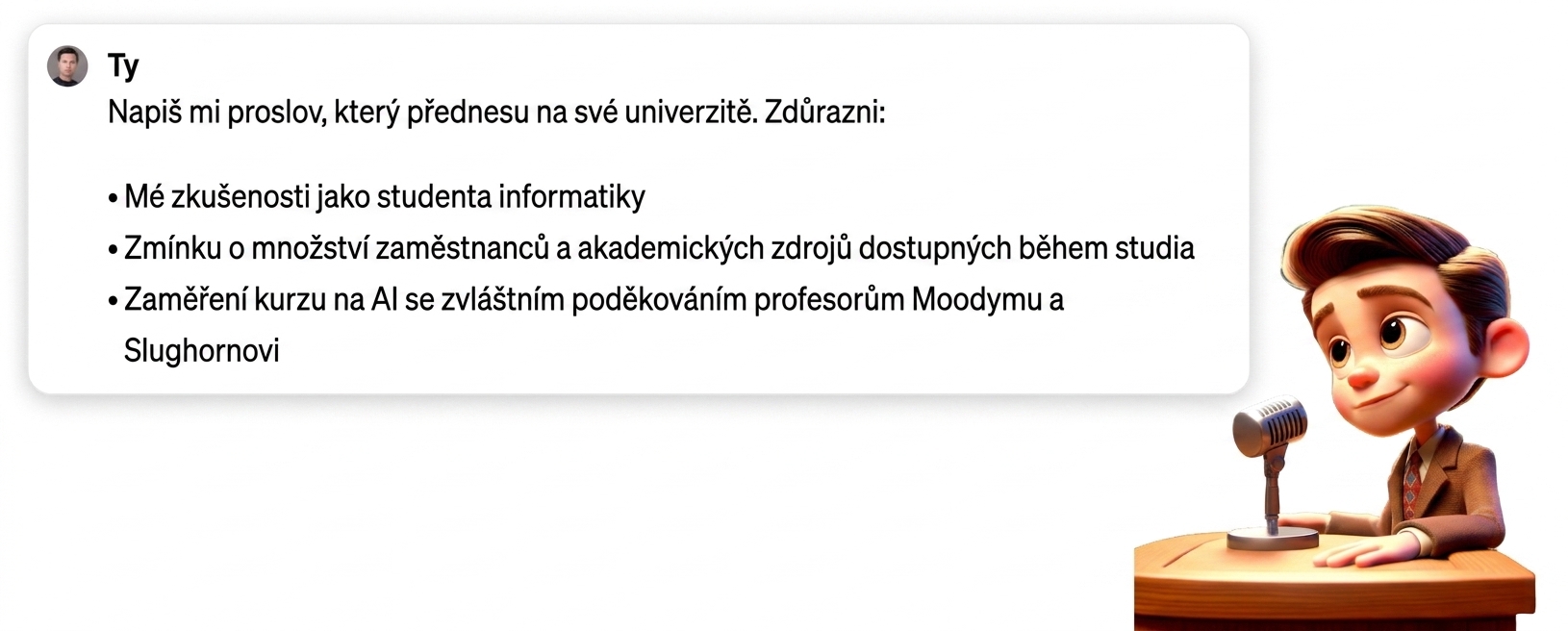 Karikatura osoby přednášející projev