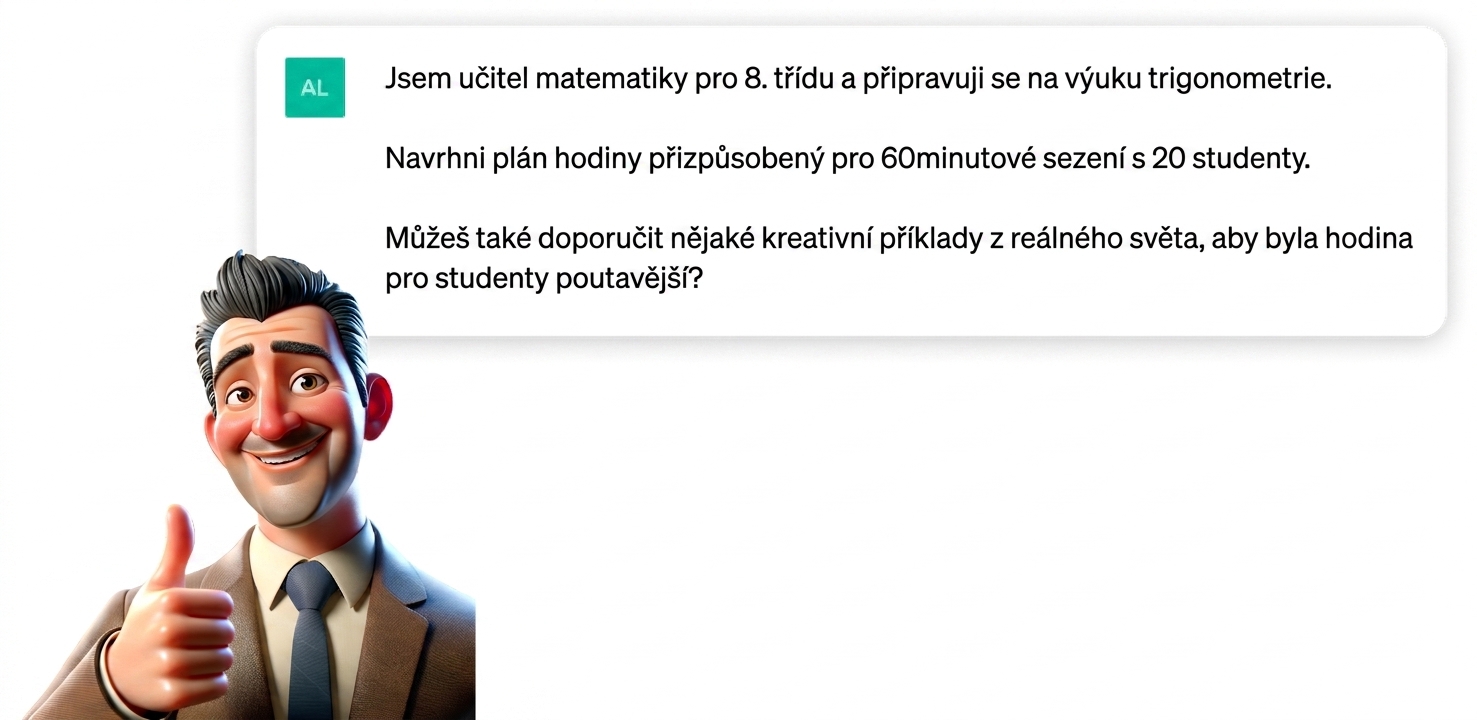 Kreslená ilustrace učitele ukazujícího palec nahoru