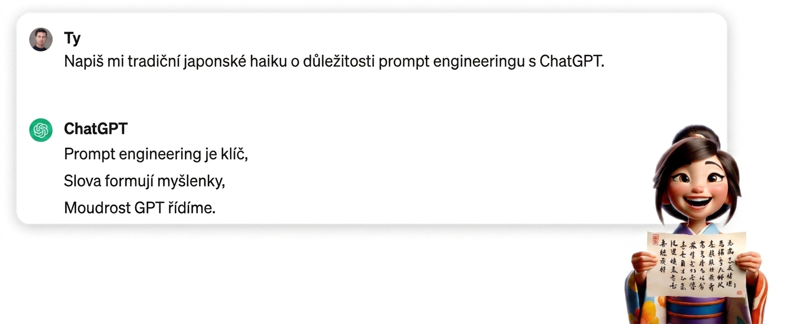 Odpověď ChatGPT na napsání japonského haiku