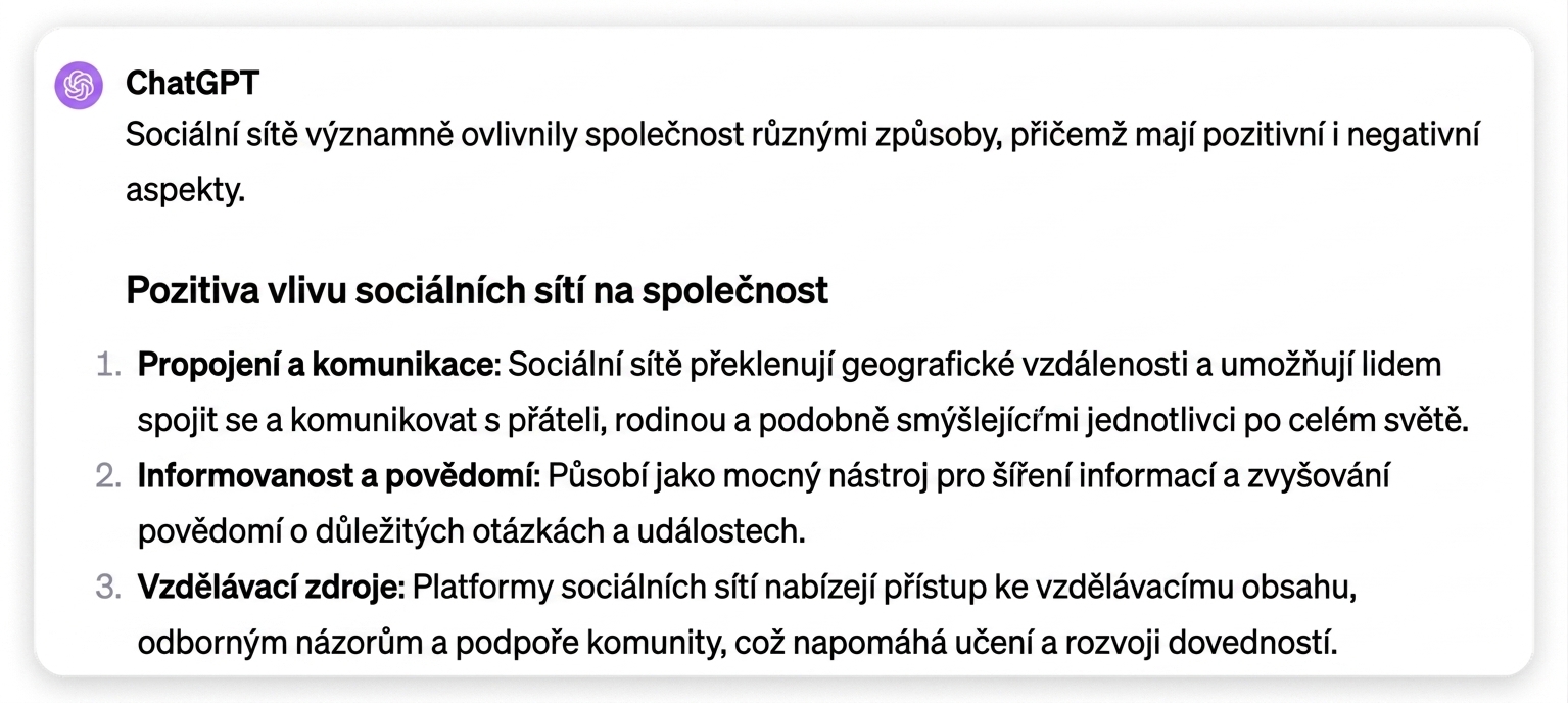 Výsledek promptu s oddělovači