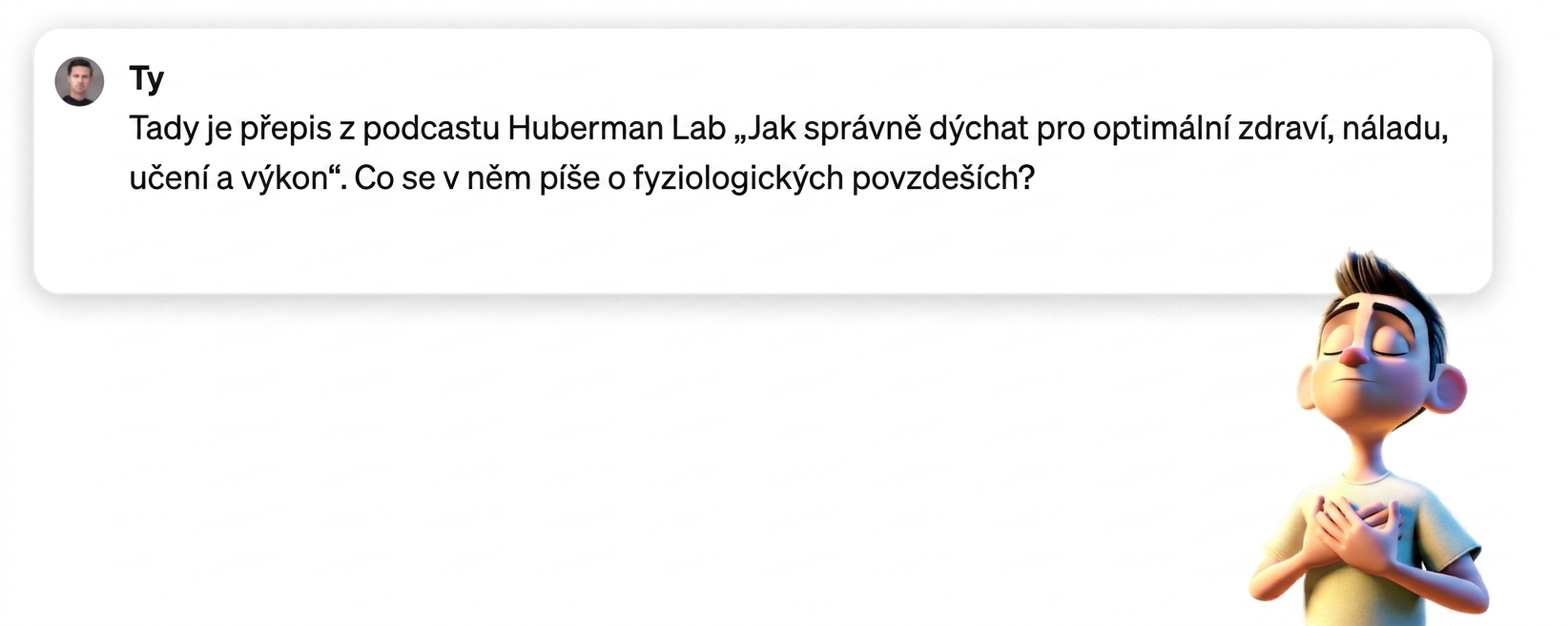 Prompt, který žádá chatbota o parafrázování klíčových bodů z poskytnutého přepisu.