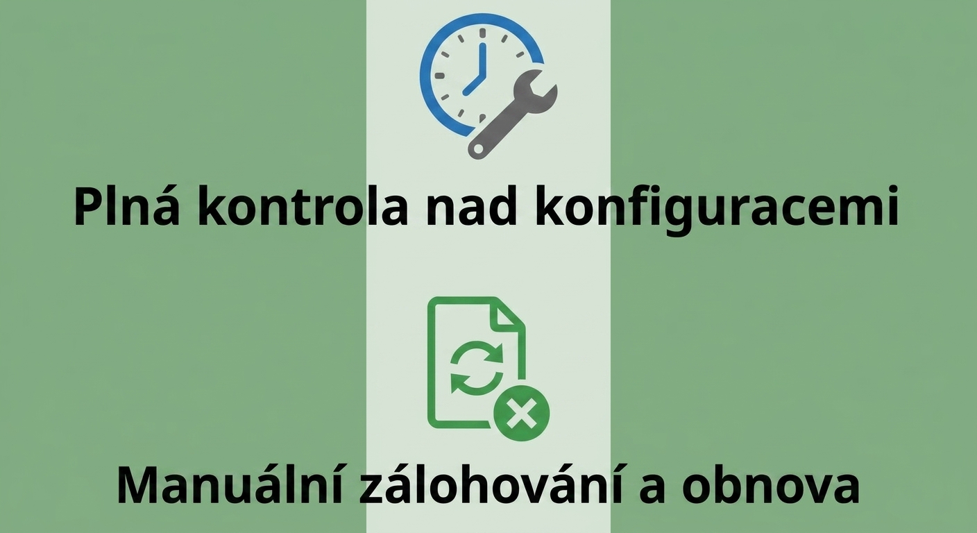 Dvě ikony zvýrazňující kontrolu nad konfigurací a manuální zálohy.