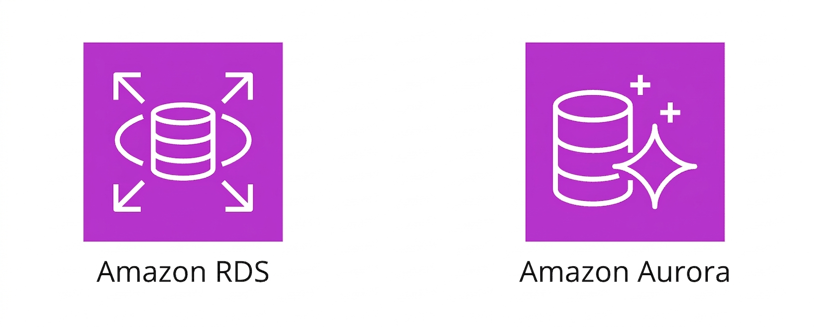 Dvě ikony znázorňující Amazon RDS a Amazon Aurora.