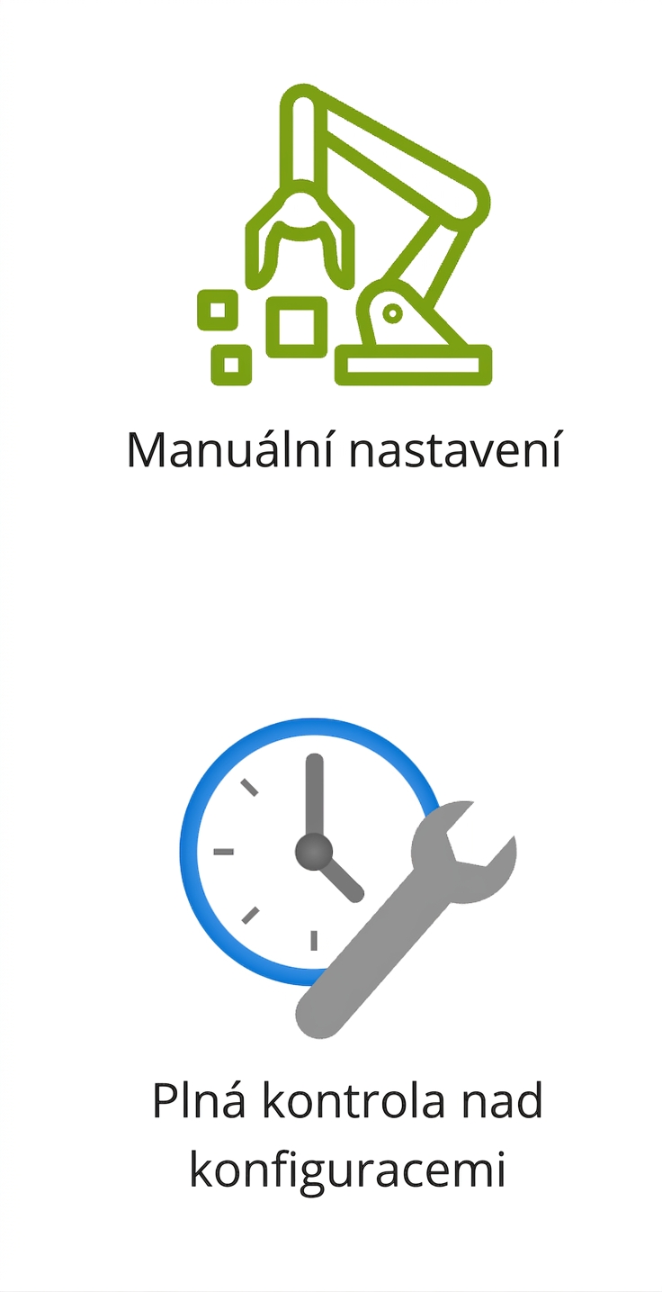Dvě ikony znázorňující manuální nastavení a plnou kontrolu nad konfigurací.