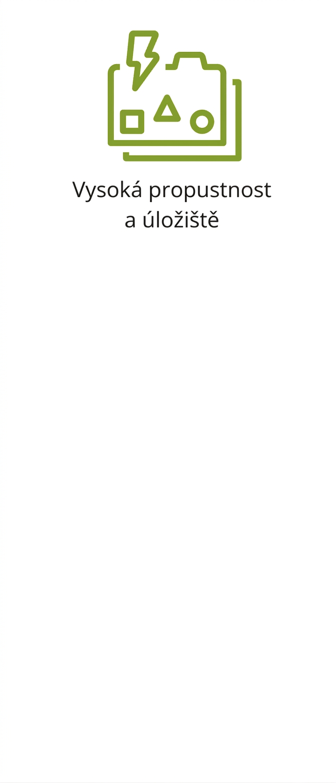 Ikona znázorňující vysokou propustnost a úložiště.