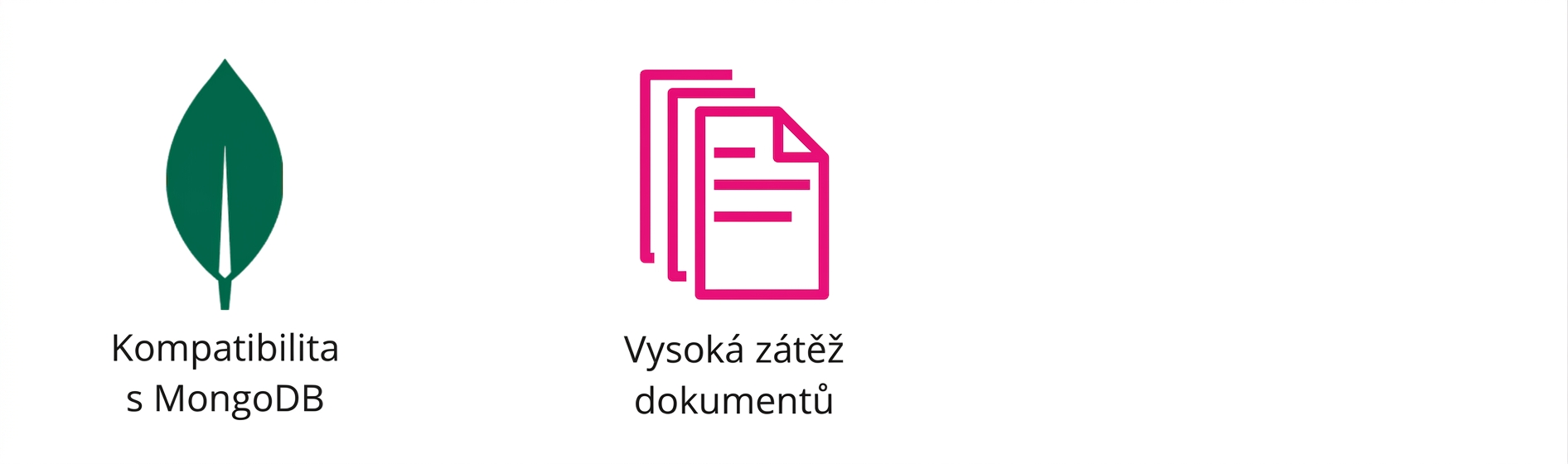 Ikony znázorňující MongoDB a náročné dokumentové úlohy.