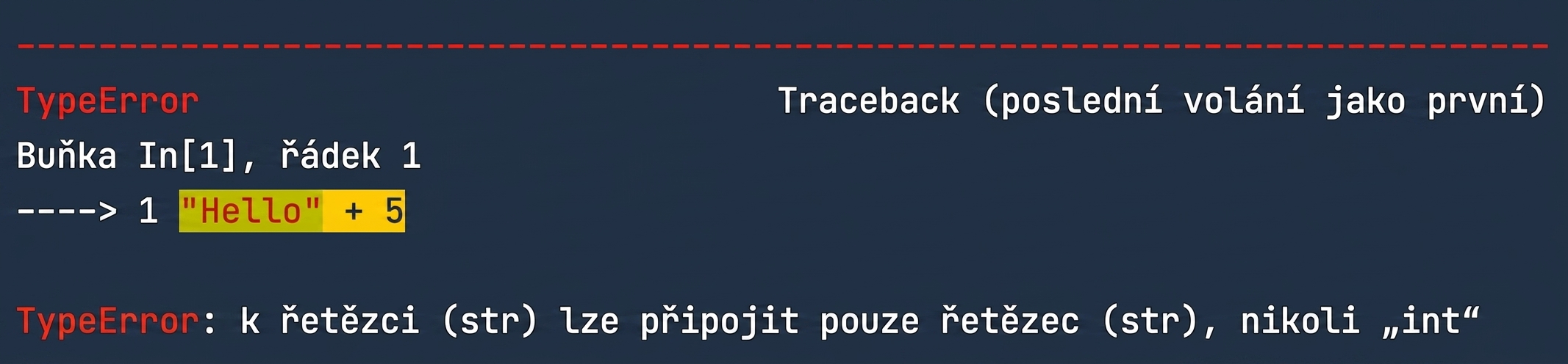 Výstup TypeError – řetězce a celá čísla nelze kombinovat