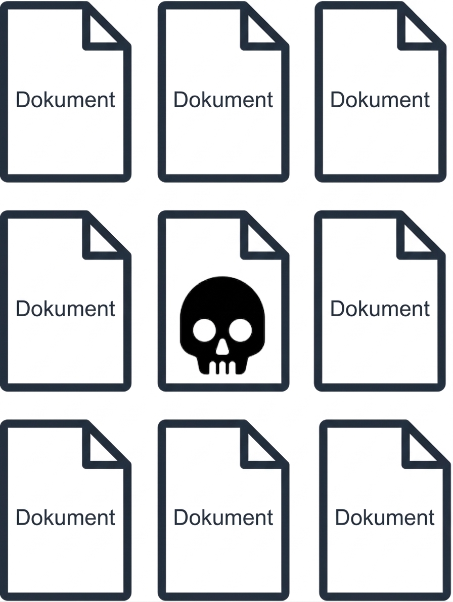 Obrázek textových dokumentů, kde jeden dokument je napaden otravou dat