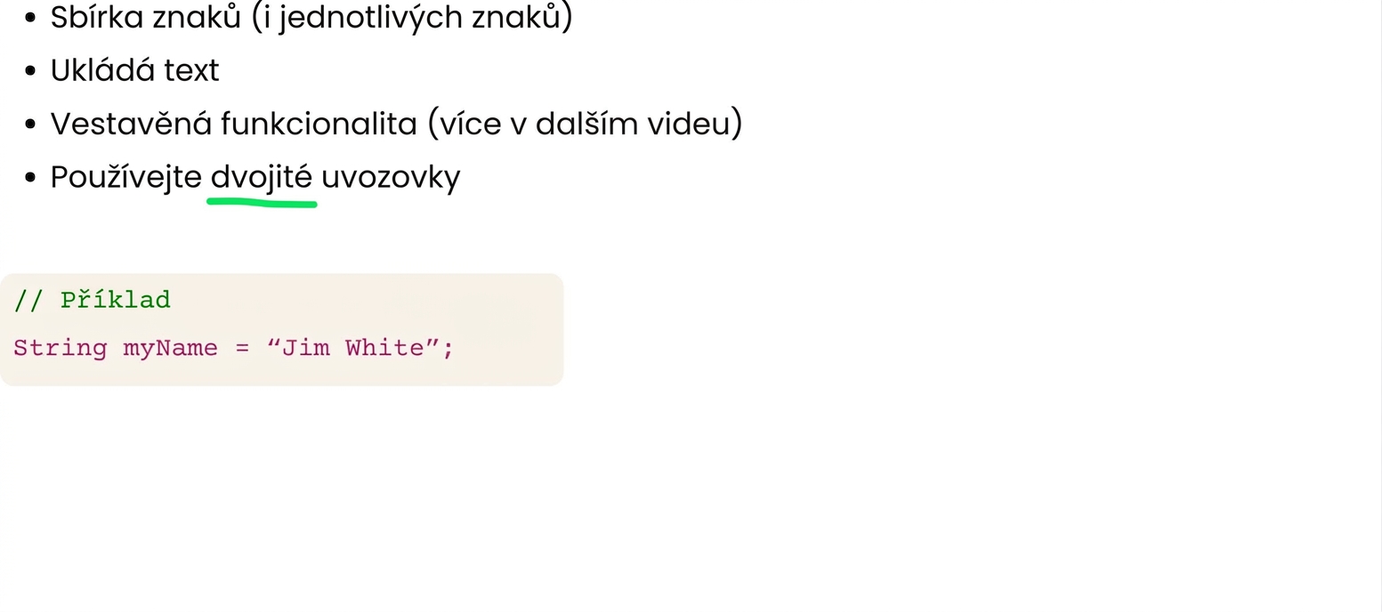 Řetězce jsou kolekce znaků v dvojitých uvozovkách