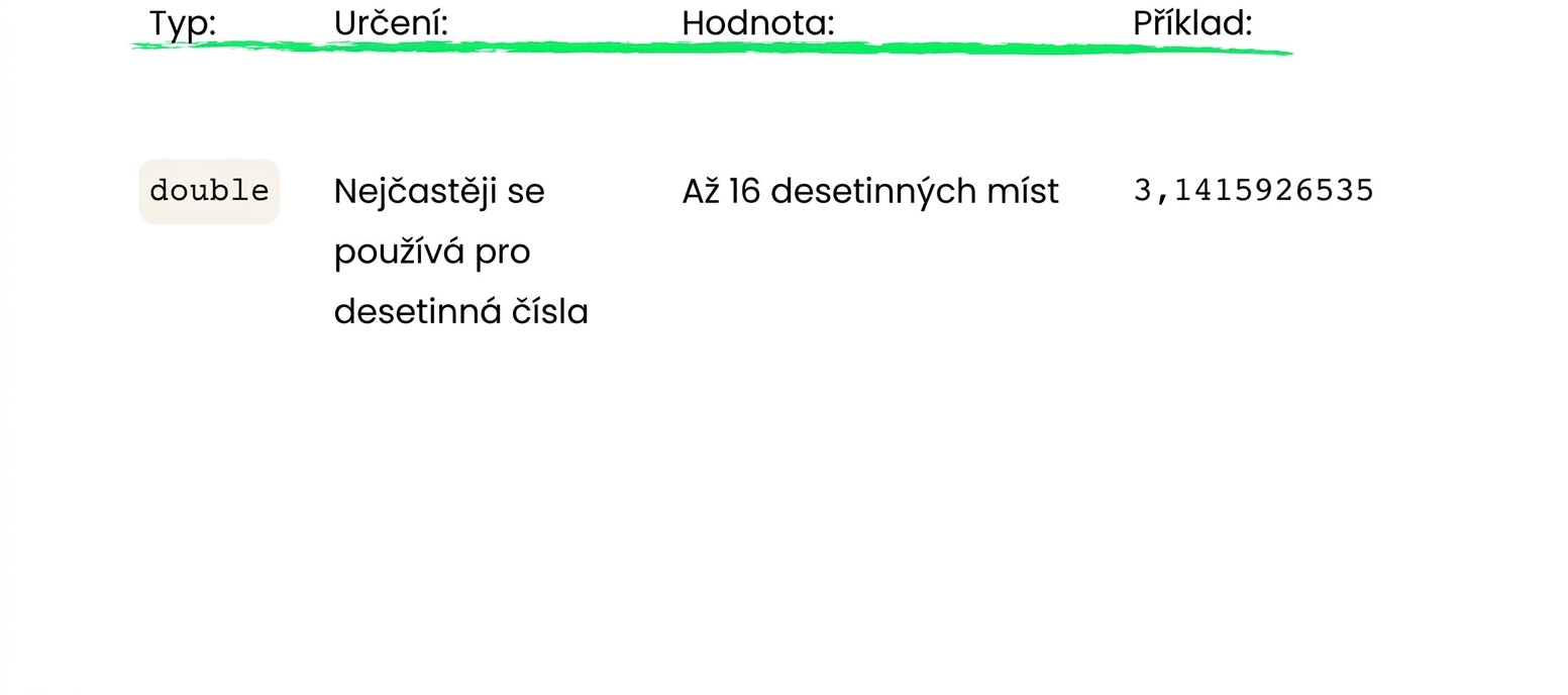 double umožňuje až 16 desetinných míst