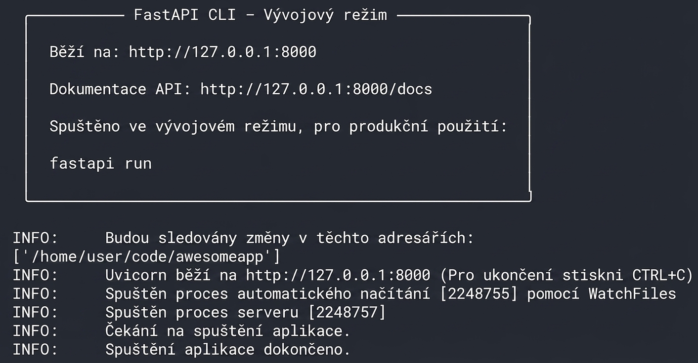 REPL ukazuje běžící FastAPI