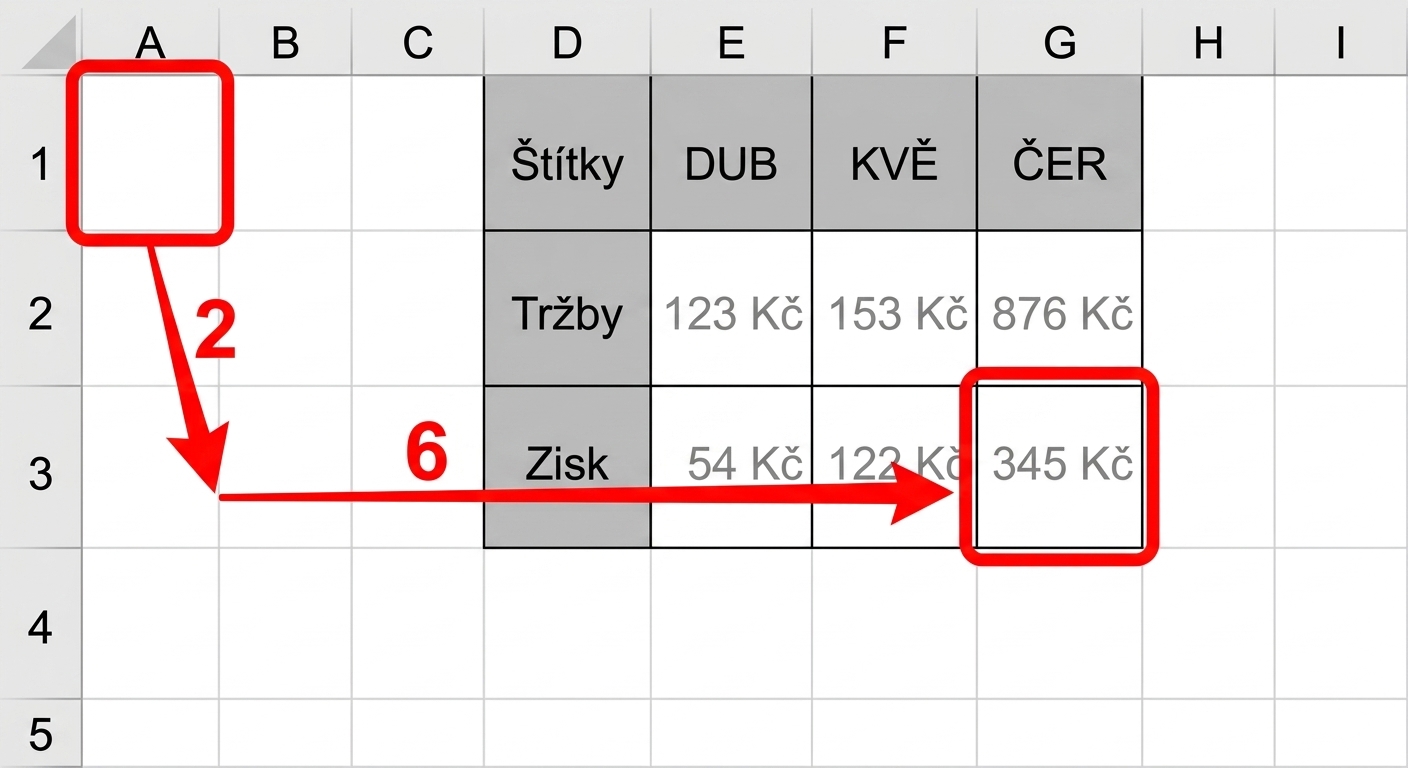 Příklad funkce OFFSET v Excelu