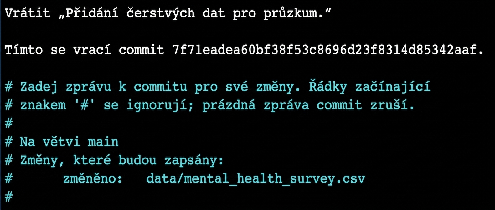 Textový editor zobrazující, že commit