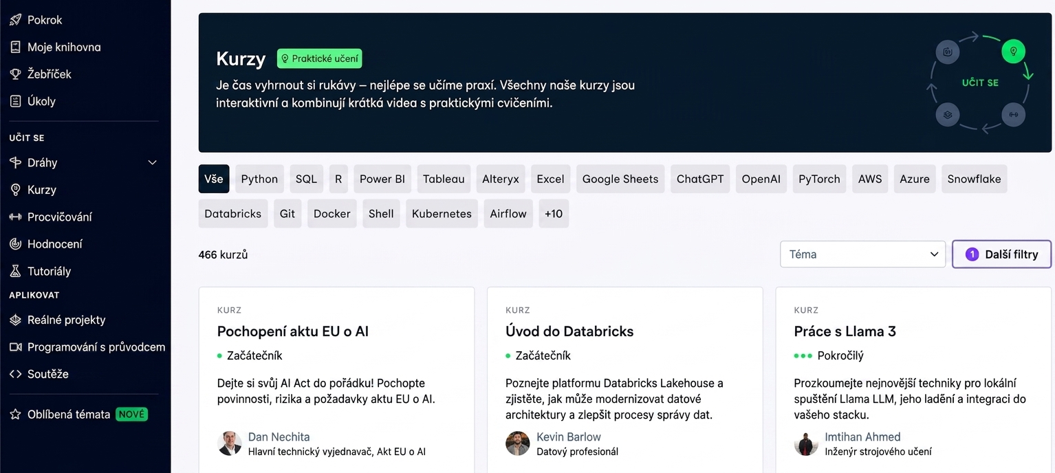 Stránka kurzů DataCamp