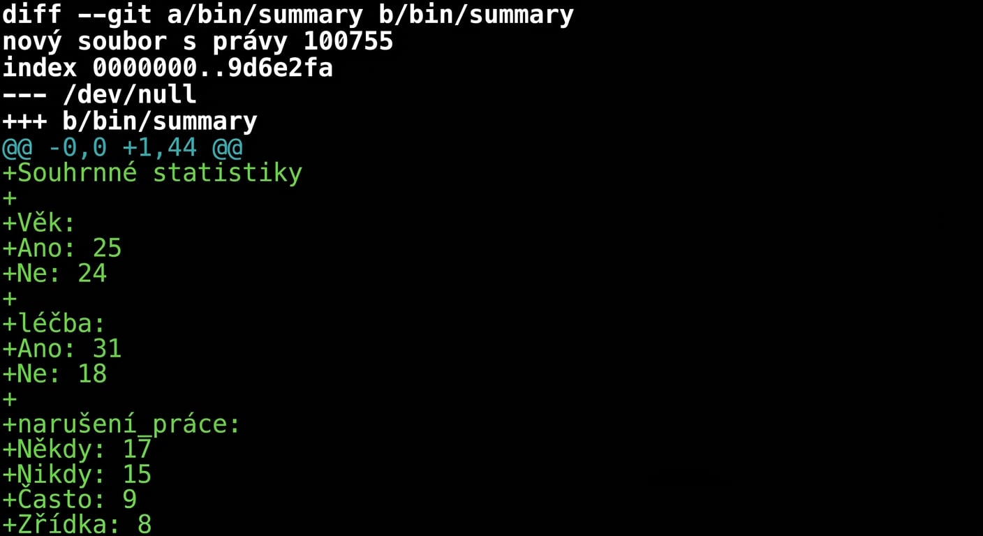 Výstup git diff main summary-statistics, zkráceno