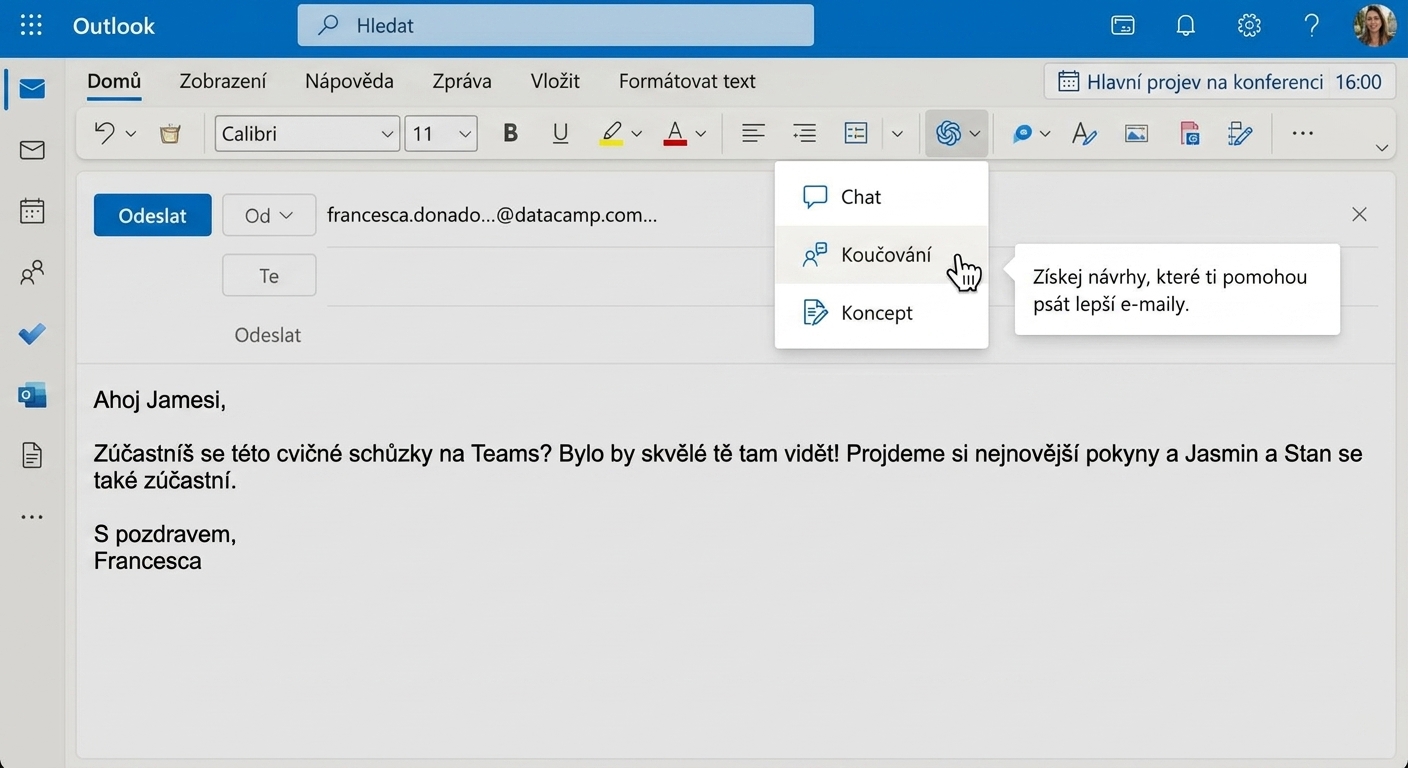 Příklad konceptu e-mailu s nejasnostmi