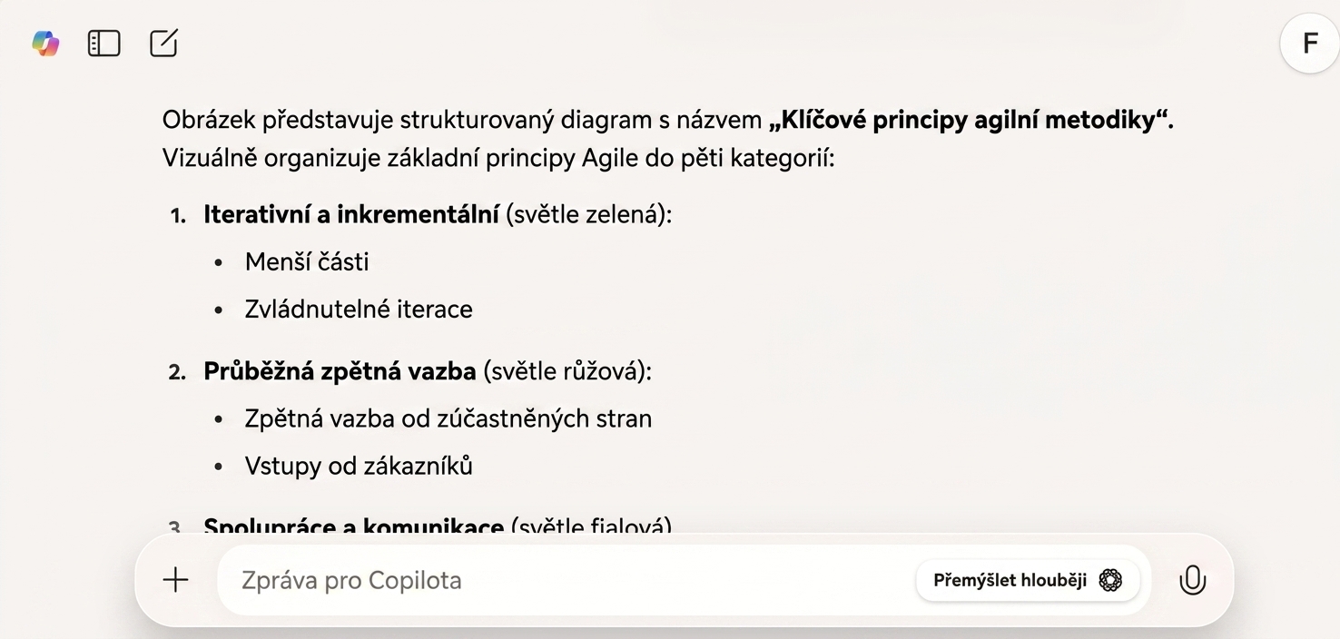 Snímek obrazovky odpovědi Copilotu s vysvětlením diagramu projektového řízení