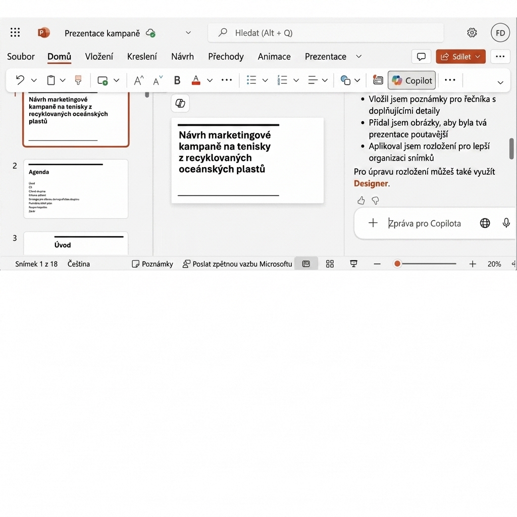 Návrhář generuje různé možnosti změny tématu prezentace