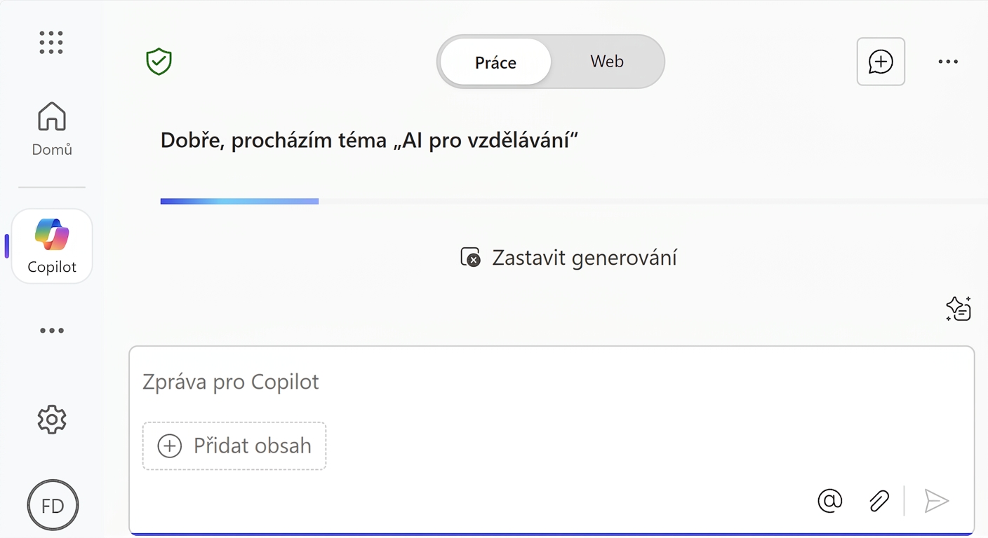 Copilot vytváří odpověď